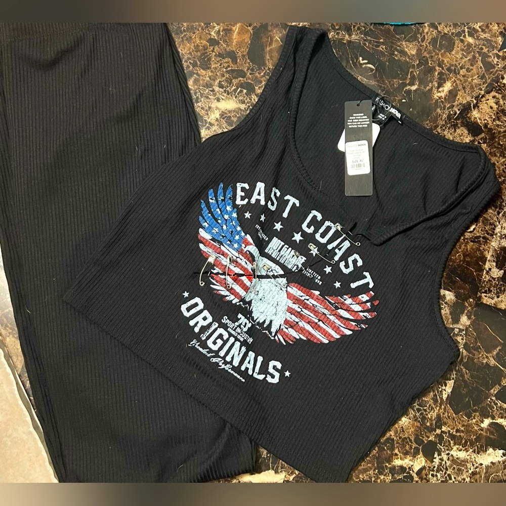 2 Piece - Crop Tank Top + Legging - Set - Black - Size XL